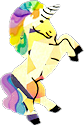A sticker of a beige unicorn with a rainbow colored mane.